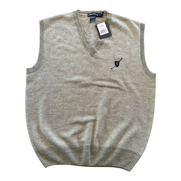 Vintage Nautica 100% Wool Sweater Vest NWT XL Golf Logo Y2K Preppy Deadstock NOS - Picture 12 of 13